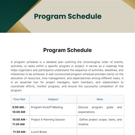 Free Schedule Program Calendar