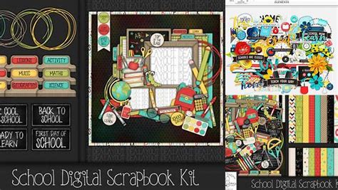 Download Free School Digital Scrapbook Kit. Cut Files