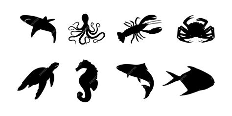 Download Free Sea Creatures Design Set Silhouette Free PSD Mockups