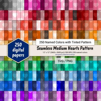 Download Free Seamless Medium Hearts Digital Paper-250 Colors with Pattern Files