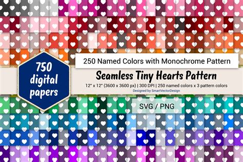 Download Free Seamless Tiny Hearts Digital Paper - 250 Colors with Pattern Files For Crafts