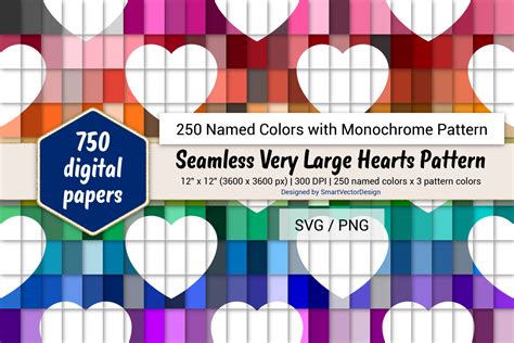 Download Free Seamless Very Large Hearts Paper - 250 Colors with Pattern Cut Files