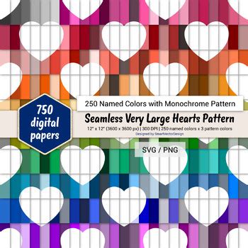 Download Free Seamless Very Large Hearts Paper - 250 Colors with Pattern Files