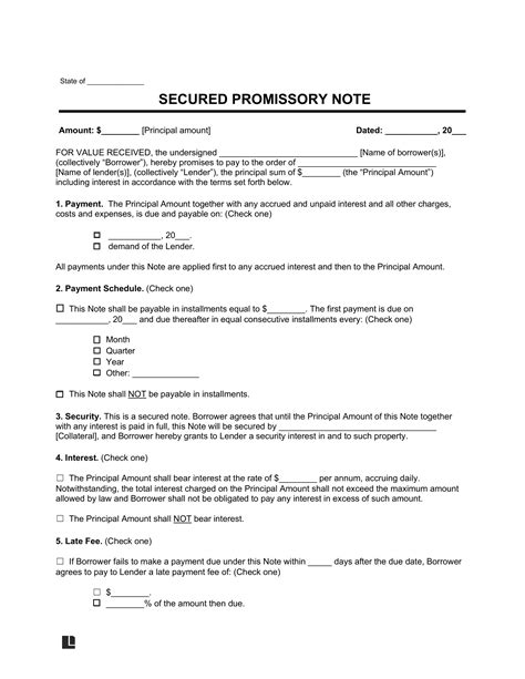 Free Secured Promissory Note Templates (US) | Word, PDF