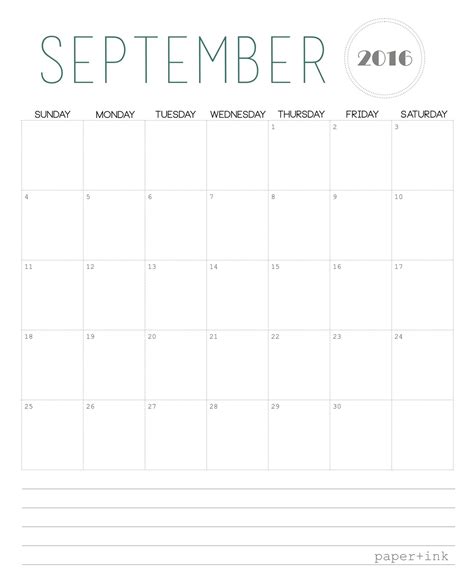 Free September Calendar Printable
