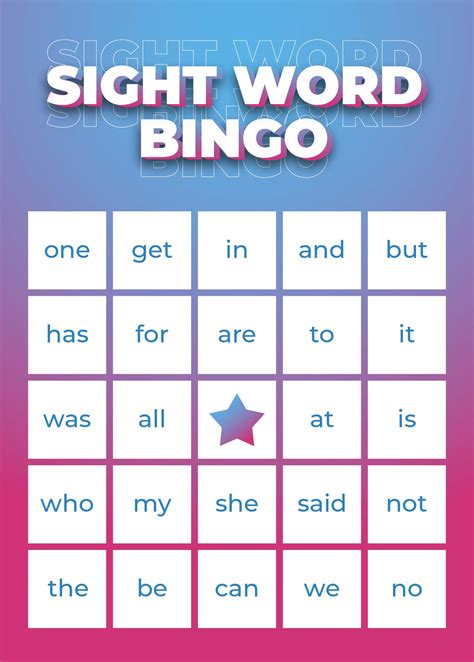 Free Sight Word Bingo Printable Pdf