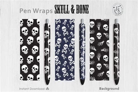 Download Free Skull and Bone Pen Wraps PNG File Set Files DXF Files