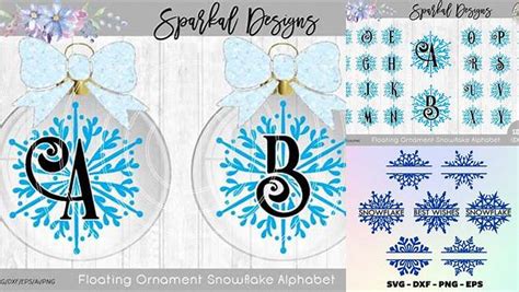 Download Free Snowflake Monograms for Floating Ornaments - Cut Files Files