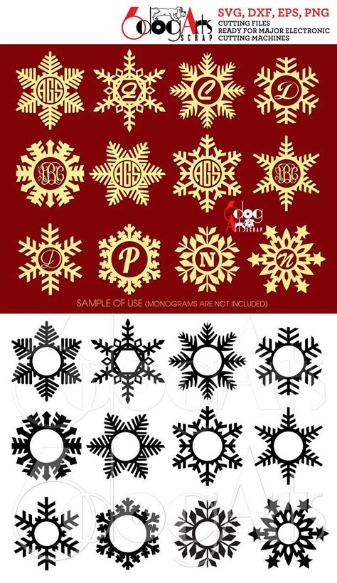 Download Free Snowflake monogram frames Silhouette DXF Files