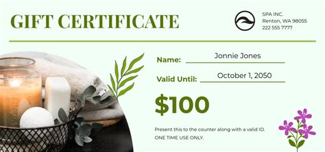 Free Spa Gift Certificate Template Printable