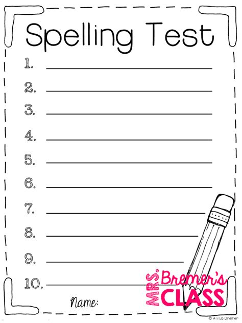 Free Spelling Test Template