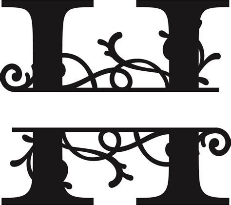 Download Free Split Monogram Embroidery design Letter H DXF Files