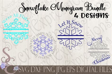 Download Free Split Snowflake Monogram Bundle Commercial Use DXF Files