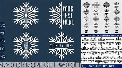Download Free Split Snowflake Monogram Bundle Files For Crafts