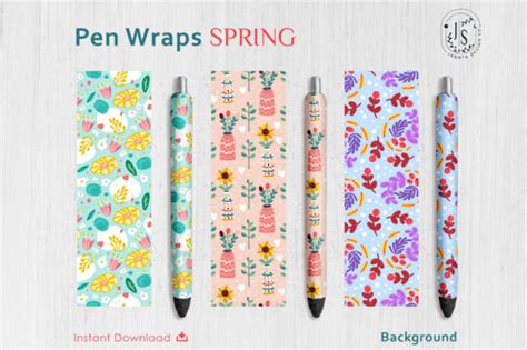 Download Free Spring Floral Pen Wraps PNG File Set Silhouette DXF Files