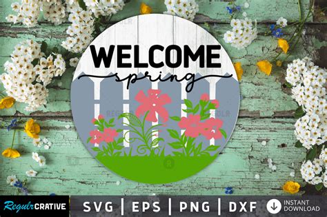 Download Free Spring Flower Frame Welcome - SVG File,DXF File Cricut SVG