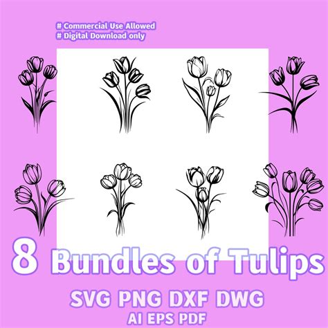 Download Free Spring Tulips. 8 Patterns Cut Files