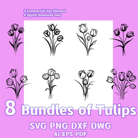 Download Free Spring Tulips. 8 Patterns for Cricut