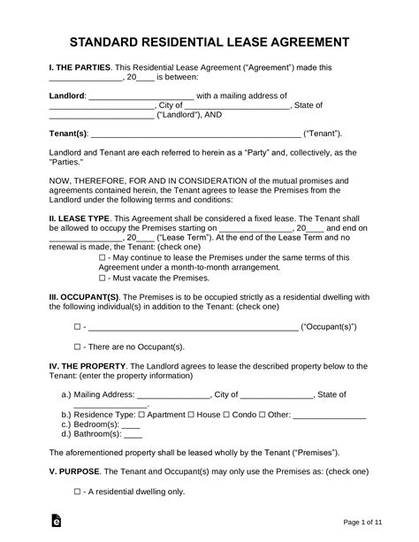 Free Standard Residential Lease Agreement Template - PDF | Word