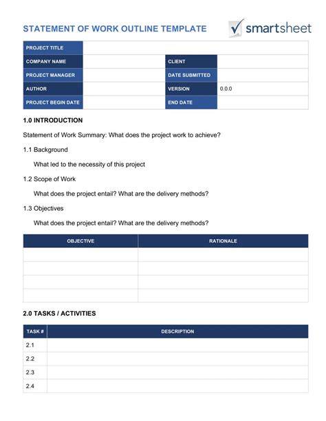 Free Statement Of Work Templates Smartsheet Inside Community Service
