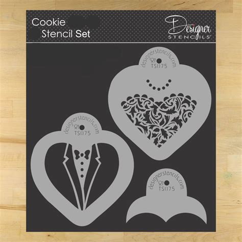 Free Stencil Template Heart Bride And Groom Cookies