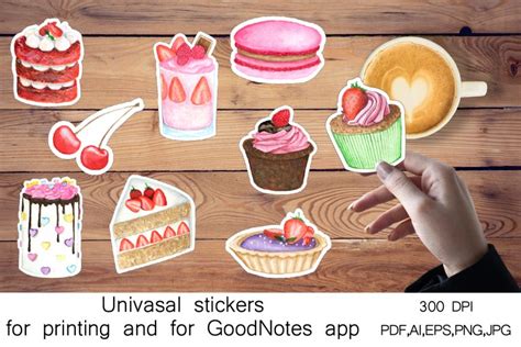 Download Free Stickers Print And Cut and for the GoodNotes. Sweet bakery Files Free PSD Mockups