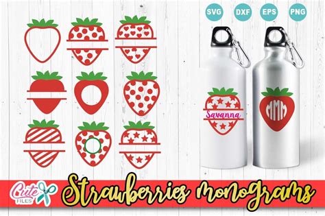 Download Free Strawberries monograms, Summer monogram set Files DXF Files