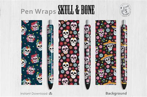 Download Free Sugar Skull Pen Wraps PNG File Set DXF Files