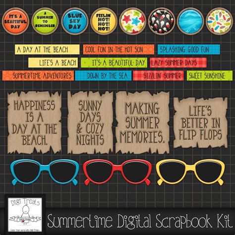 Download Free Summertime Digital Scrapbook Kit. Creativefabrica DXF Files