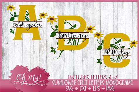 Download Free Sunflower Monogram Letters DXF Files