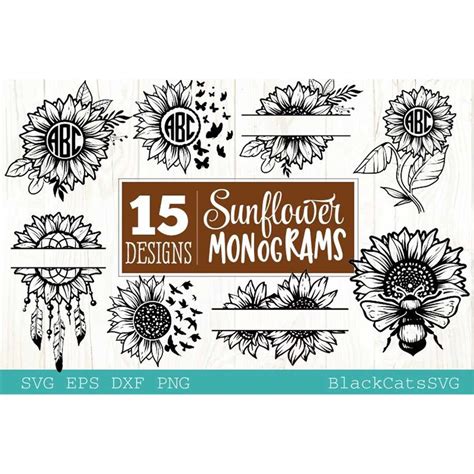 Download Free Sunflower Monograms SVG Bundle For Crafts