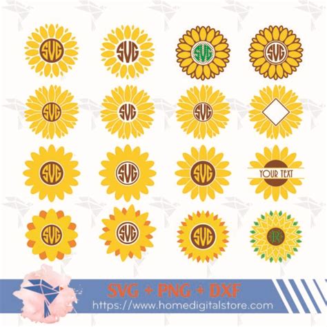 Download Free Sunflowers Monogram SVG, PNG, DXF Digital Files Include Files