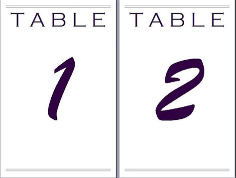 Free Table Number Template Microsoft Word