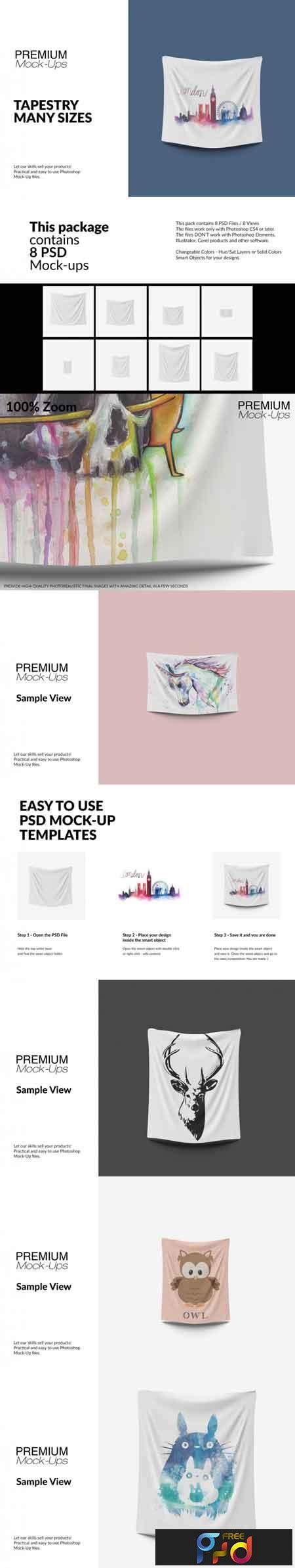 Download Free Tapestry Many Sizes Mockup Set PSD Templates TIFF Files