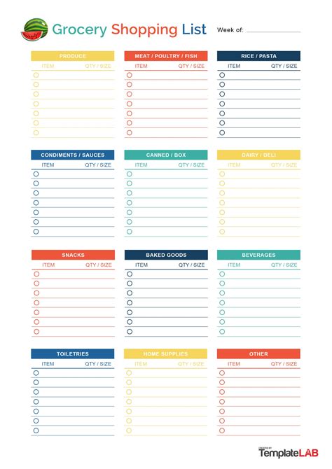 Free Template For Grocery List
