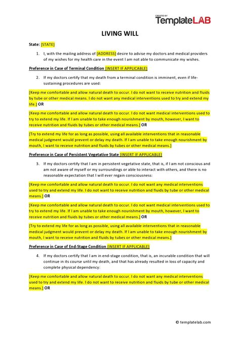 Free Template For Living Will
