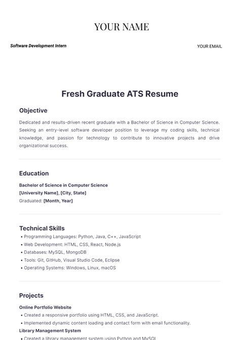 Free Template Resume For Fresh Graduate