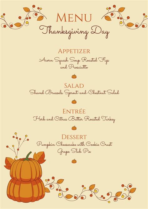 Free Thanksgiving Day Menu Template