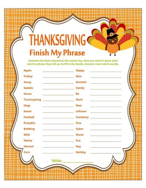 Free Thanksgiving Games Printable