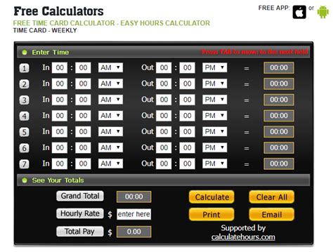 Free Time Card Calculator Hours