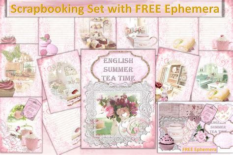 Download Free Time For Tea Scrapbooking Kit with FREE Clipart and Ephemera Commercial Use Free PSD Mockups