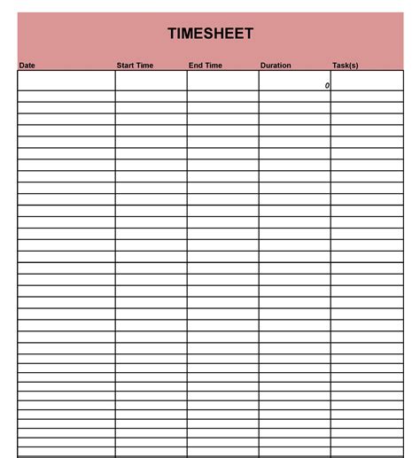 Free Timesheet Template Printable