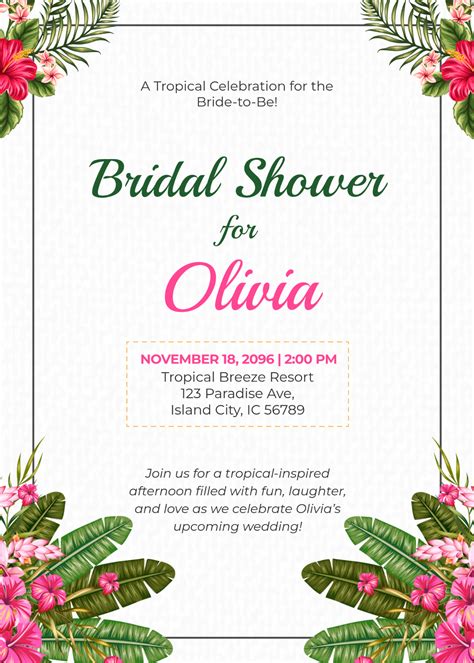 Download Free Tropical Bridal Shower Printable