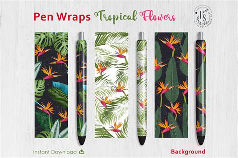 Download Free Tropical Flower Pen Wraps PNG File Set DXF Files