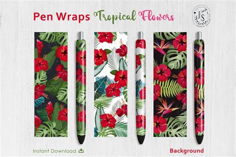 Download Free Tropical Flower Pen Wraps PNG File Set Files Free PSD Mockups