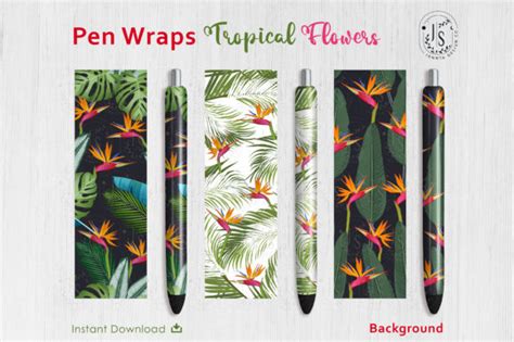 Download Free Tropical Flower Pen Wraps PNG File Set For Cricut