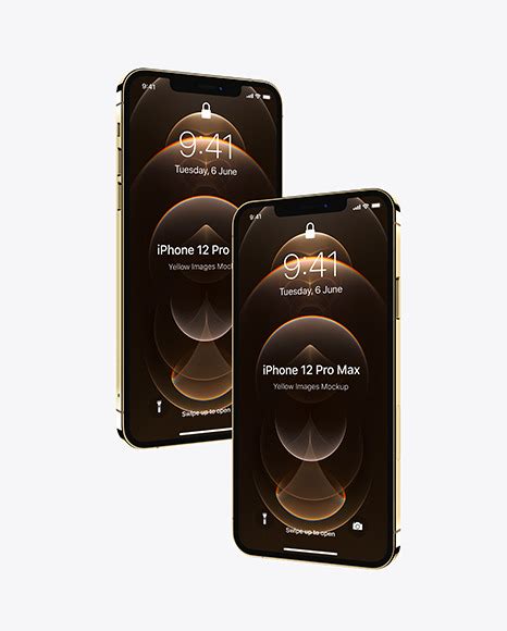 Download Free Two Apple iPhones 12 Pro Max Gold Mockup PSD Object Mockups Images