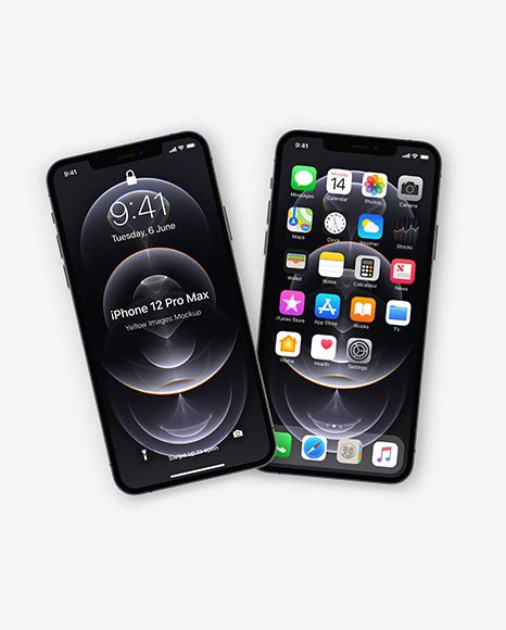 Download Free Two Apple iPhones 12 Pro Max Graphite Mockup PSD Placeit
