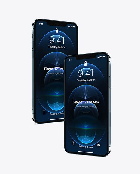 Download Free Two Apple iPhones 12 Pro Max Pacific Blue Mockup PSD Object Mockups Images
