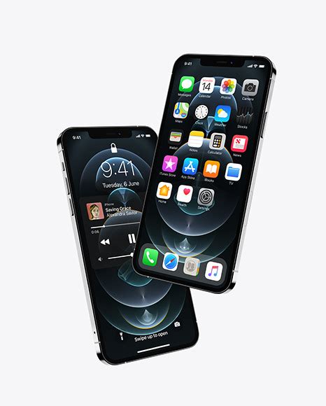 Download Free Two Apple iPhones 12 Pro Max Silver Mockup TIFF PSD Generator